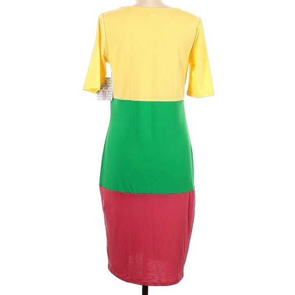 LuLaRoe Julia Radiant Color-blocked Comfortable Knit Midi Dress Sz M - Picture 2 of 6